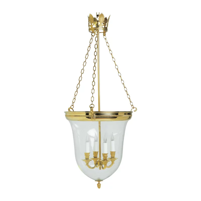 Suspension cloche (lanterne) en bronze doré à 4 lumières. - Moinat - Lustres, Plafonniers