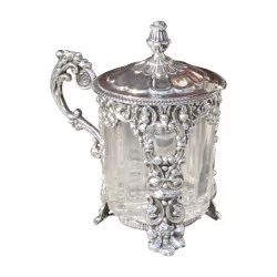 Mustard pot in 800 silver and cut glass without spoon. 19th …