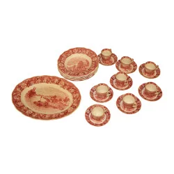 Dinner in red color in porcelain including: 6 dinner plates …