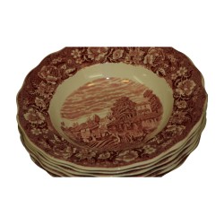 Dîner coloris rouge en porcelaine comprenant :  6 assiettes à