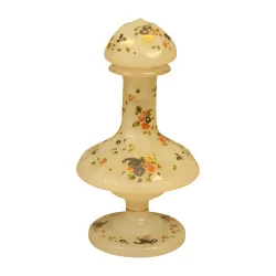 Bottle in white opaline with painted decorations. France,
