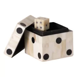 White horn dice box with 5 dice.
