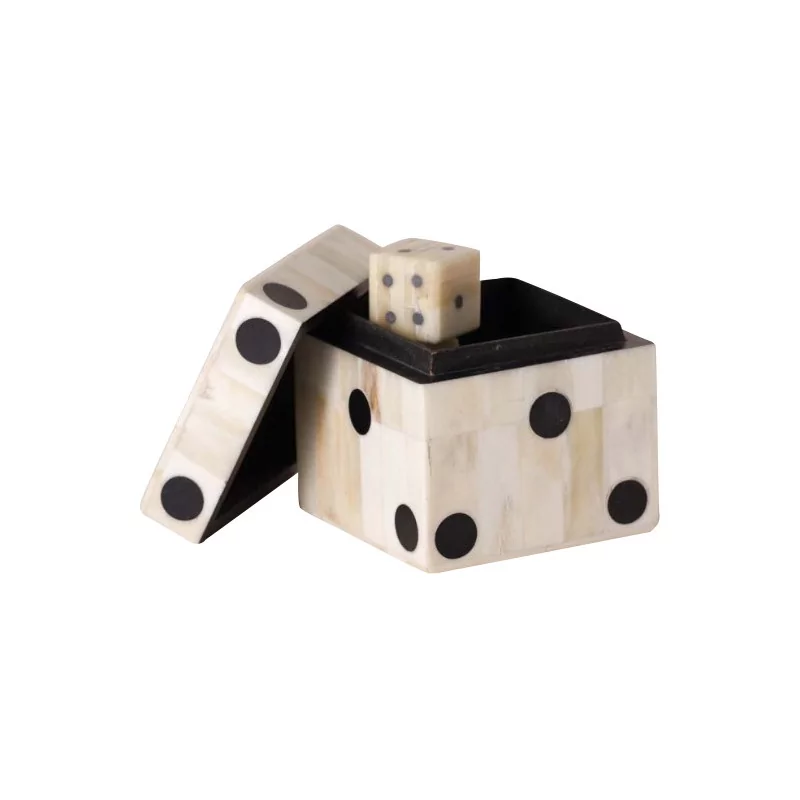 White horn dice box with 5 dice. - Moinat - Decorating accessories