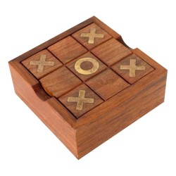 Jeu OXO (Morpion) et solitaire en bois et laiton.