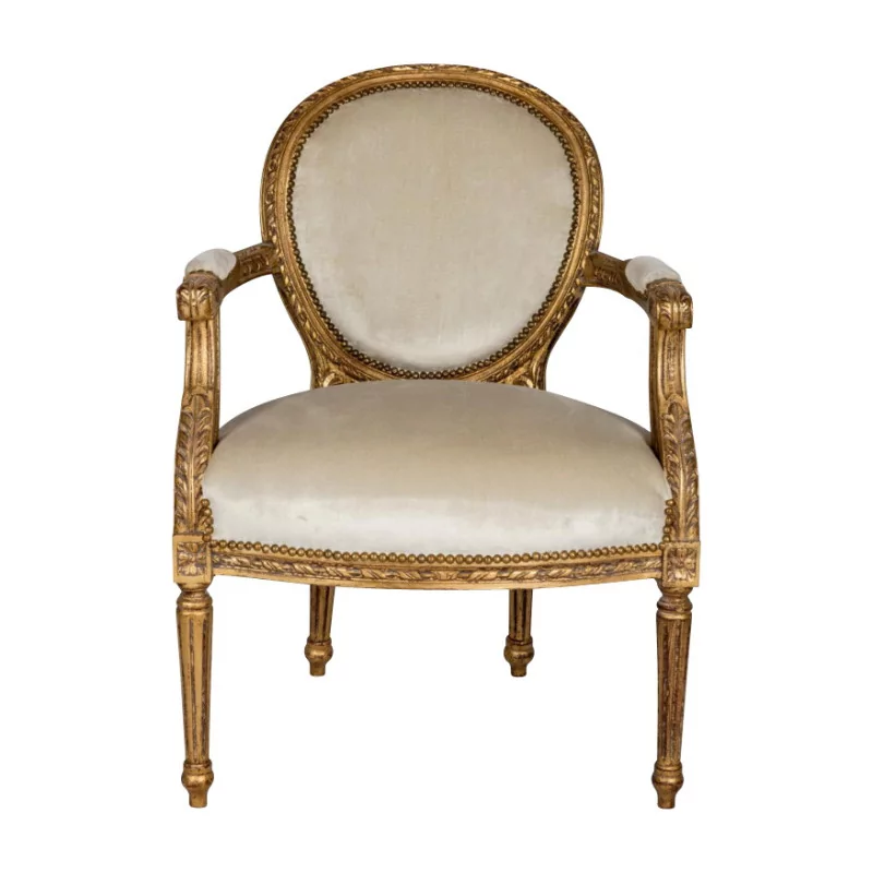 Gordella model armchair in white velvet and gold painted wood. - Moinat - Armchairs