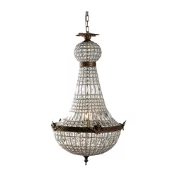 个大型热气球吊灯，配有水晶和古铜色的金色金属，4