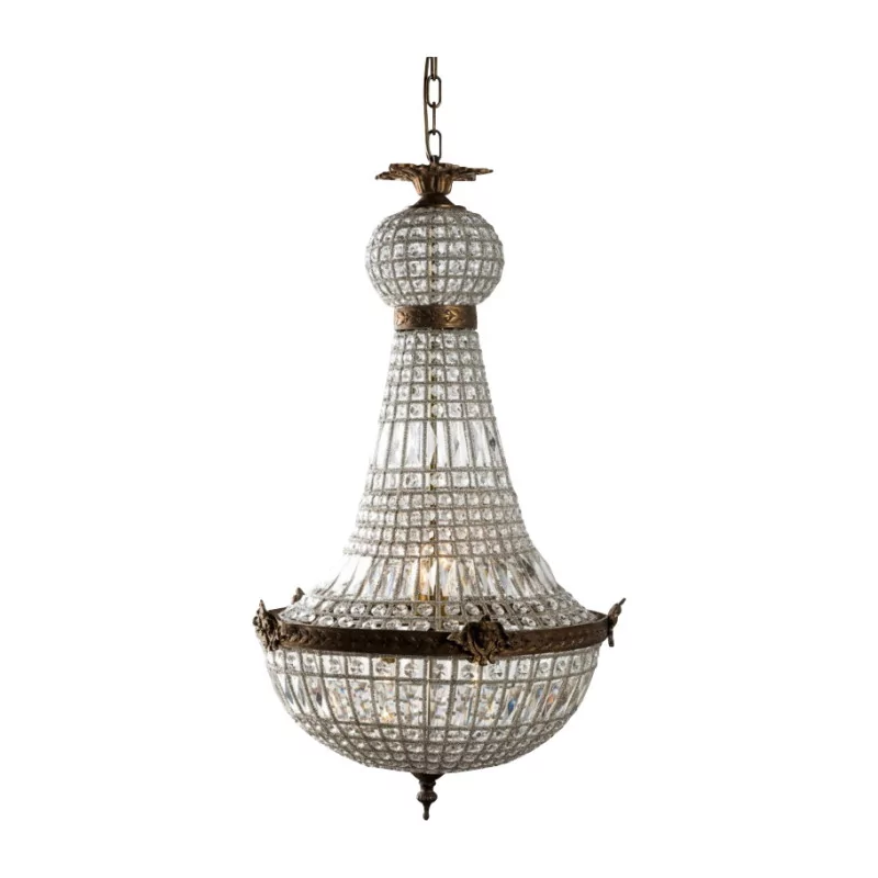 Large Hot Air Balloon chandelier with crystals and patinated gold metal, 4 - Moinat - Chandeliers, Ceiling lamps