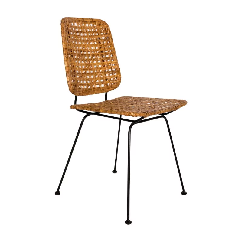 Stuhl Modell Maya aus Stroh und Metall. - Moinat - Stühle