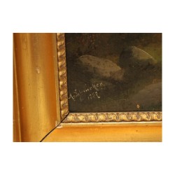 Oil painting on wood signed and dated lower left and