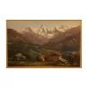 Table under glass “Mountain landscape” with wooden frame … - Moinat - VE2022/1
