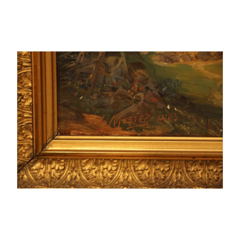 1 面板上的油画“山地景观”署名Doris  - MOINAT