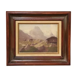 Oil painting on canvas “chalets” unsigned but inscription …