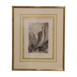 Engraving under glass “Fall of the Staubbach” with baguette frame …
