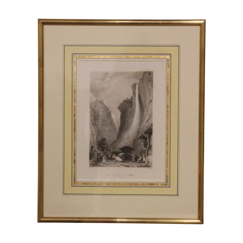 Engraving under glass “Fall of the Staubbach” with baguette frame … - Moinat - VE2022/1