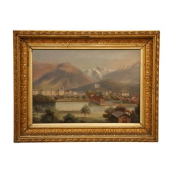 Tableau huile sur toile “Ville du canton de Berne” 20ème …