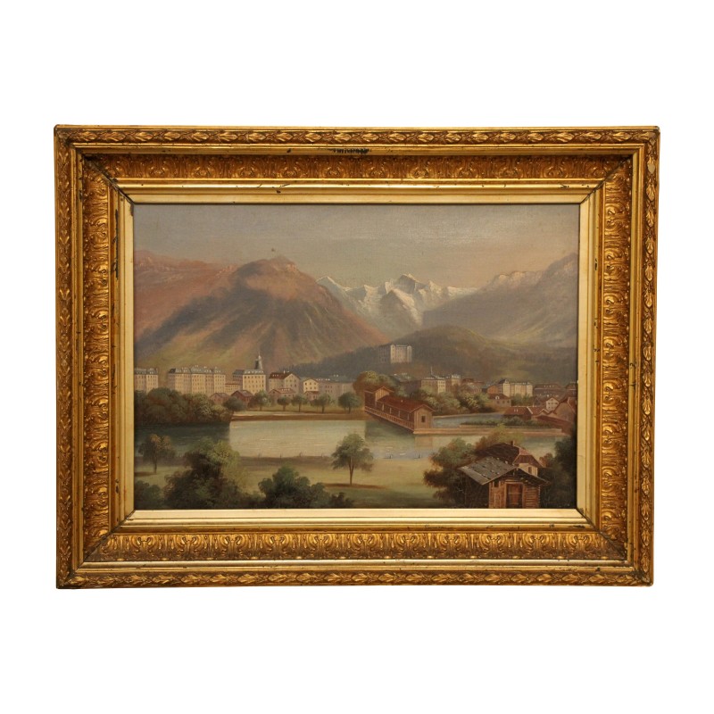 Tableau huile sur toile “Ville du canton de Berne” 20ème … - Moinat - Tableaux - Paysage Tableau huile sur toile “Ville du canton de Berne” 20ème … - Moinat - Tableaux - Paysage