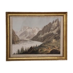 Gravure colorée de Lincke sous verre "Vue de la mer de glace