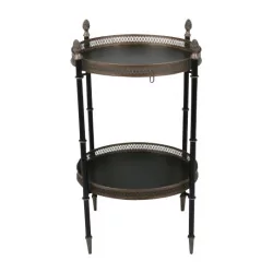 Pedestal table with black iron trays and 2 trays.