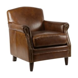 Normandy armchair in genuine leather vintage color Cigar …