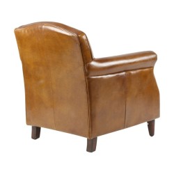 Fauteuil Normandie en cuir véritable coloris vintage Cigare …