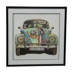 幅“瓢虫”画，在玻璃下浮雕，纸质，框在……