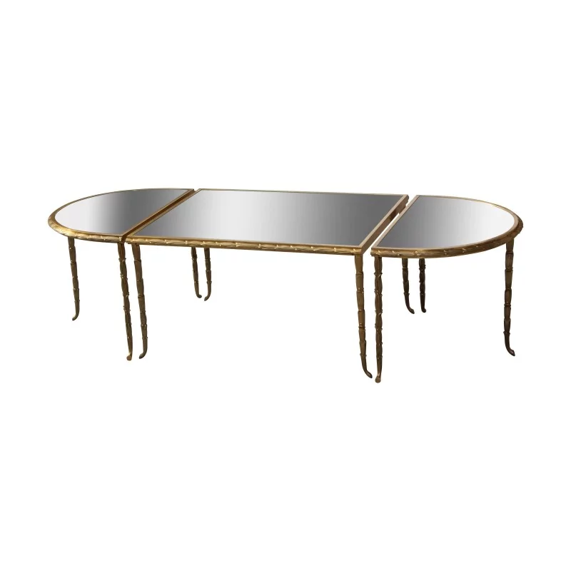 Wohnzimmer-Couchtisch mit 3 Tabletts aus vergoldeter Bronze und Platte aus … - Moinat - Couchtische, Beistelltische