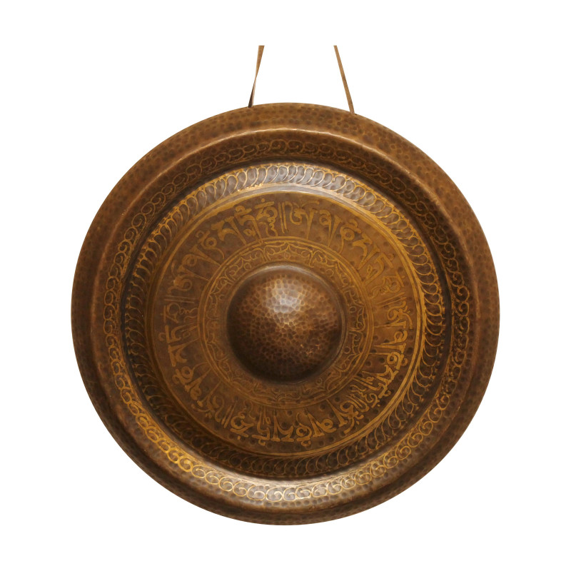 1 Gong tibétain circulaire à suspendre en bronze patiné avec …
