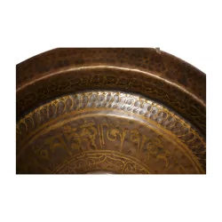 circular Tibetan gong to hang in patinated bronze with …