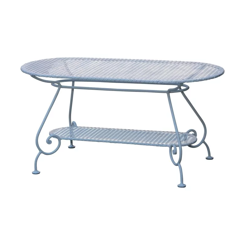 Table basse modèle "Bougy" en fer forgé peint blanc, plateau - Moinat - Tables