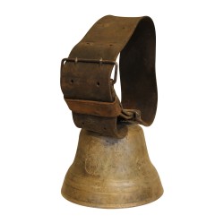 Cloche de vache en bronze avec décors de fleurs de montagne et
