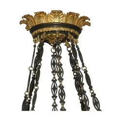 großer Empire-Kronleuchter aus vergoldeter Bronze und grün patiniertem Stahlblech