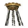 großer Empire-Kronleuchter aus vergoldeter Bronze und grün patiniertem Stahlblech - Moinat - Deckenleuchter
