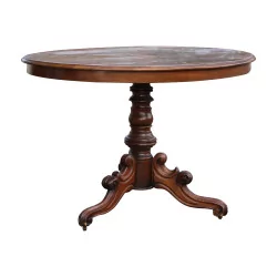 Table ovale, guéridon Louis Philippe en bois de noyer sur pied …