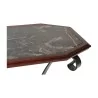 Console en fer forgé avec plateau en marbre et bordure bois, - Moinat - Consoles, Dessertes, Dos de canapé