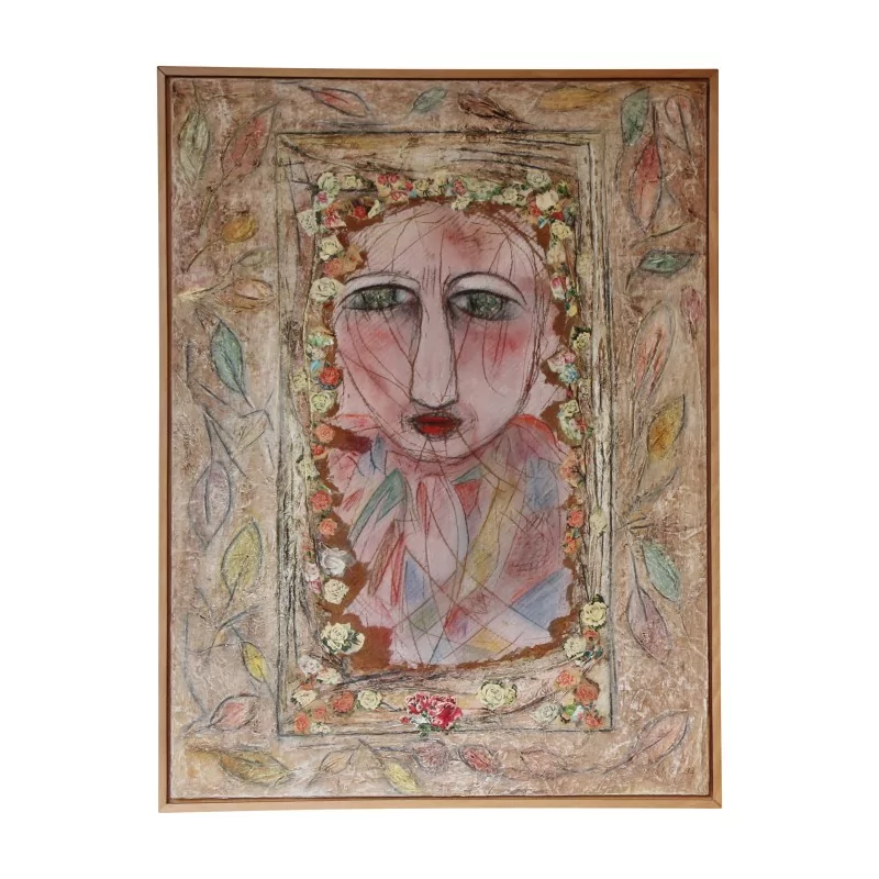 Oil painting on wood, signed lower right Pierrette Gonseth-favre and dated 1993. - Moinat - Painting - Portrait