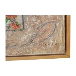 Oil painting on wood, signed lower right Pierrette Gonseth-favre and dated 1993.