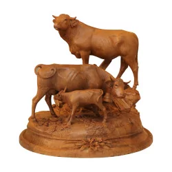 Sculpture en bois de Brienz représentant un groupe de vaches"