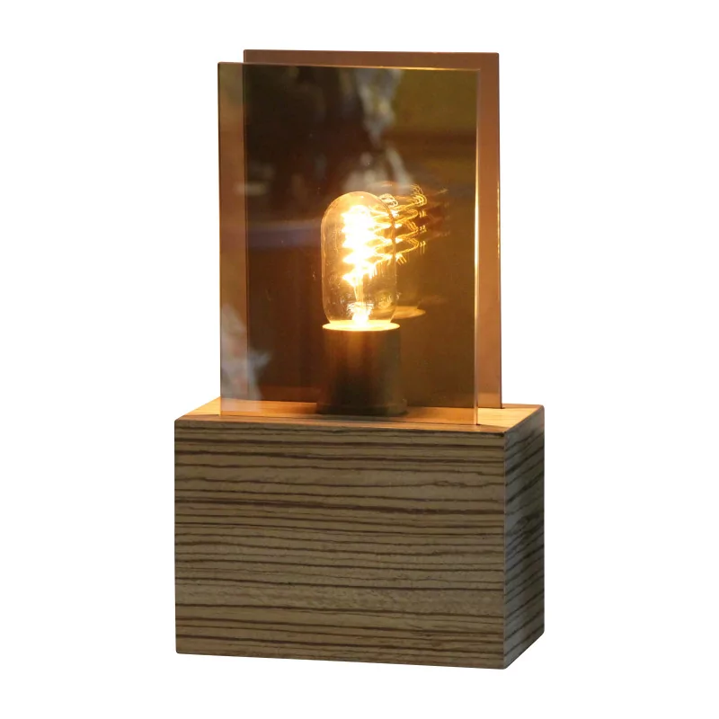 Modern lamp in Mdf wood and Zebrano veneer, with 2 glass … - Moinat - Table lamps