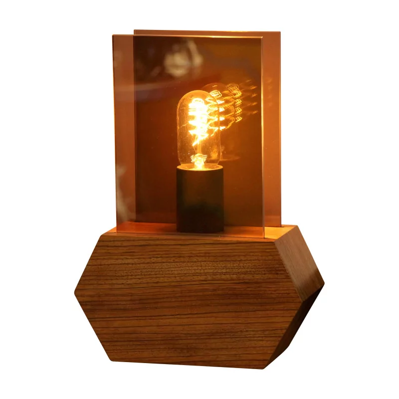 Modern lamp in Mdf wood and Zebrano veneer, with 2 glass … - Moinat - Table lamps