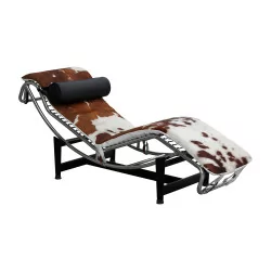 кресло для отдыха из коровьей шерсти (бело-коричневое с подушкой …
