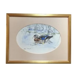 Tableau, aquarelle - dessins sous verre à la craie couleur, 