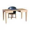 Bureau et son fauteuil en cuir bleu pivotant, de style Art - - Moinat - Bureaux plats