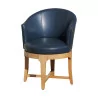 Bureau et son fauteuil en cuir bleu pivotant, de style Art - - Moinat - Bureaux plats