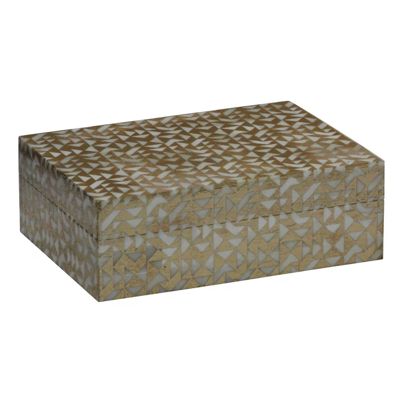Box aus Knochen- und Kiefernholz mit goldener geometrischer Dekoration. - Moinat - Schachtel, Urnen, Vasen