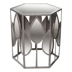 Beistelltisch „Lotus“ aus Spiegel und Metall.