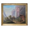 Gemälde, Öl auf Leinwand \"Mountain Chalet\", unsigniert, mit - Moinat - Gemälden - Landschaften