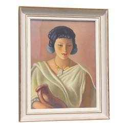 Tableau aquarelle - dessin sous verre "Femme Marocaine à la