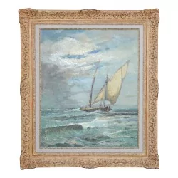 Oil painting on canvas “Le coup de Joran”, signed and dated and …