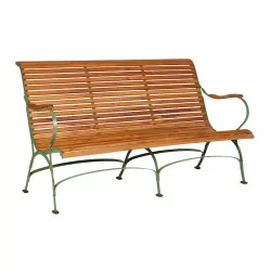 3-Sitzer-Gartenbank „Martragny“ aus grün lackiertem Schmiedeeisen