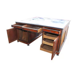 张胡桃木 Partnerdesk 办公桌，安装在橡木上，双人……